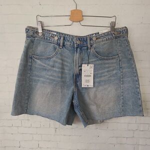 Zara 100% Cotton Adjustable Waist Mom Shorts Size 12 Blue NEW EU 44 Denim Beach
